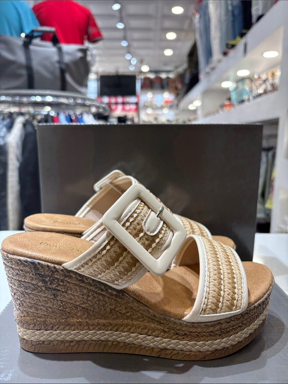 Pierre Dumas Cream Braided Espadrille Wedge Slide with Buckle
